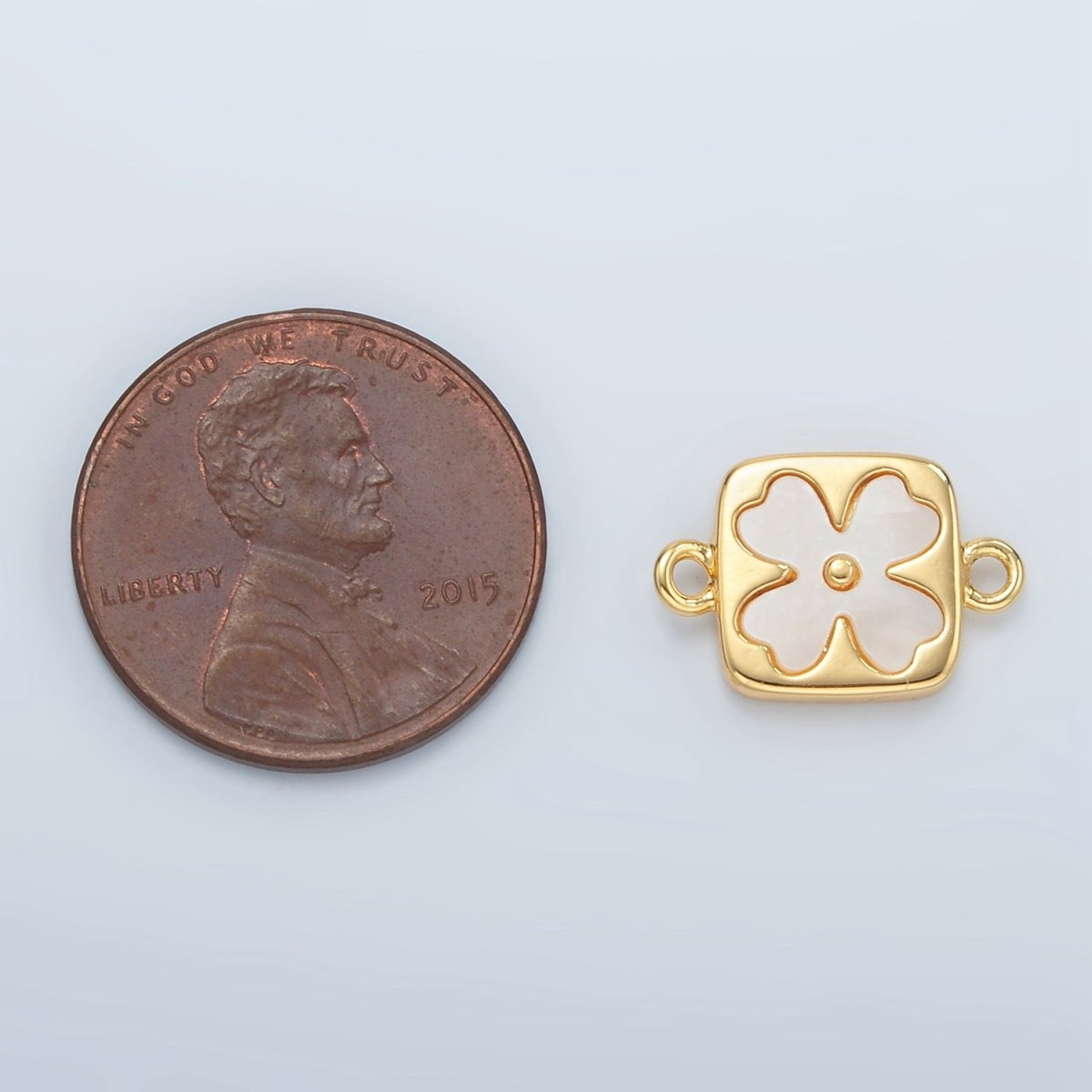 24K Gold Filled Shell Pearl Quatrefoil Flower Square Bezel Connector | F012 - DLUXCA