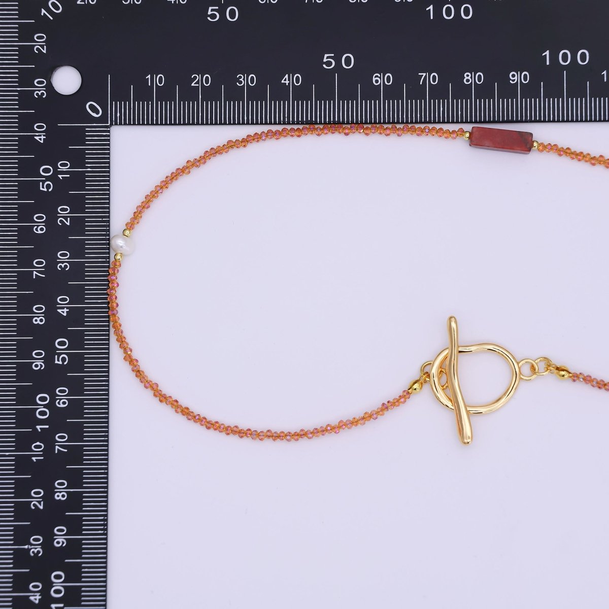 24K Gold Filled Shell Pearl Red Carnelian Orange Crystal Gemstone 40 Inches Necklace | WA - 3076 - DLUXCA