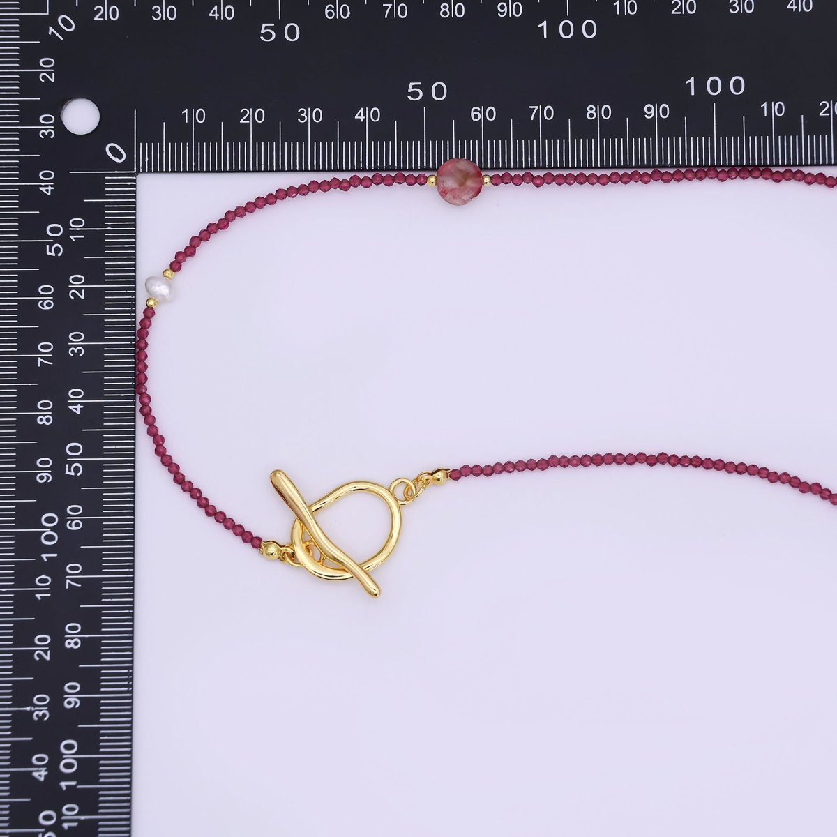 24K Gold Filled Shell Pearl Red Crystal Gemstone 40 Inches Necklace | WA - 3075 - DLUXCA