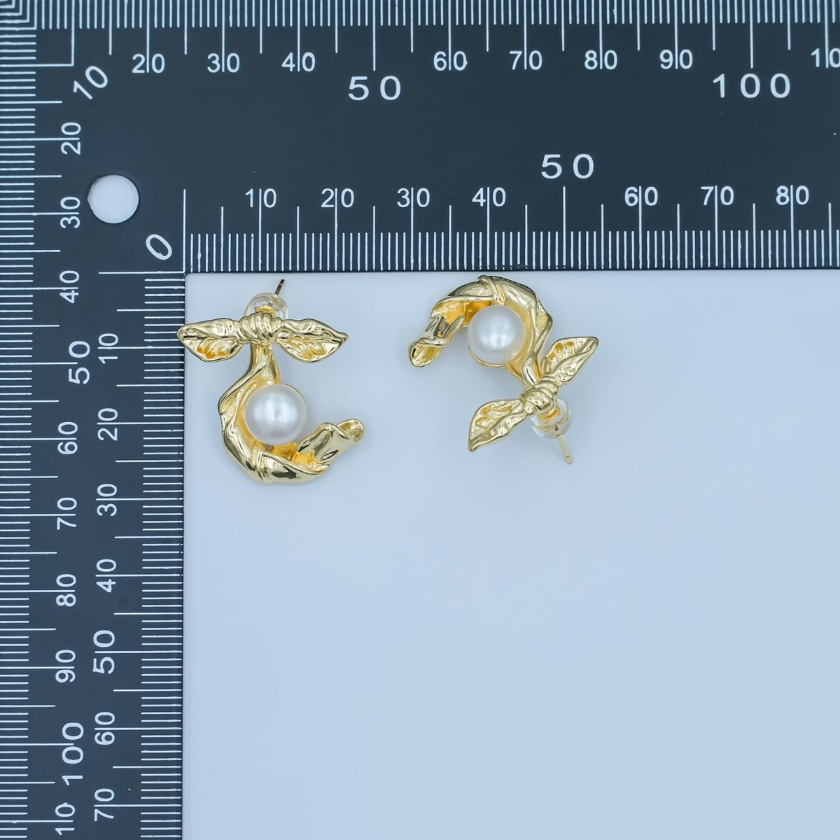 24K Gold Filled Shell Pearl Ribbon Bow Drop Stud Earrings | AD363 - DLUXCA