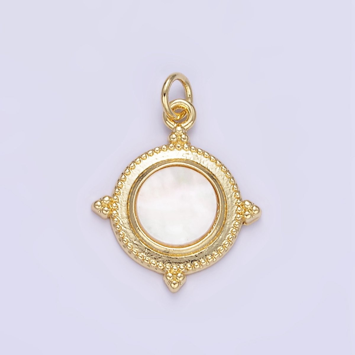 24K Gold Filled Shell Pearl Spiked Dotted Round Charm | E366 - DLUXCA