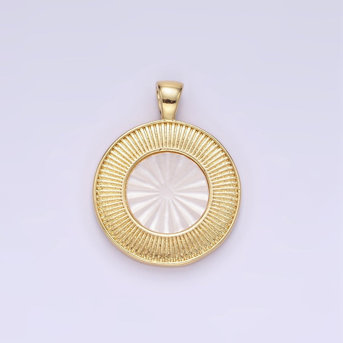 24K Gold Filled Shell Pearl Sunburst Bezel Round Pendant | AA1335 - DLUXCA
