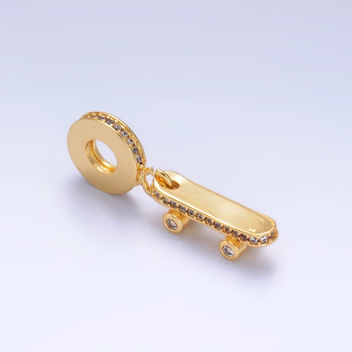 24K Gold Filled Skateboard Micro Paved CZ Rhondelle Drop Pendant | W336 - DLUXCA