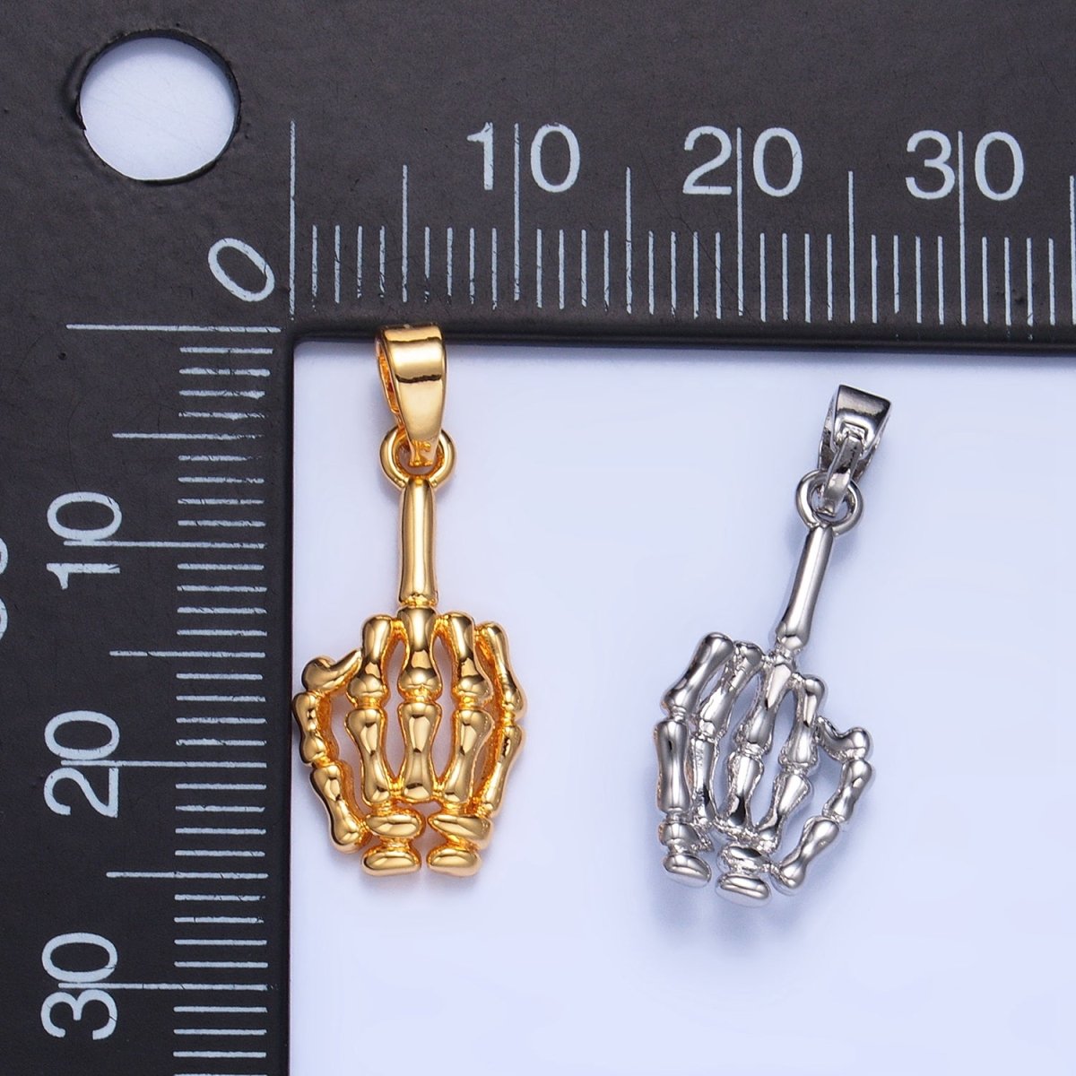 24K Gold Filled "Middle Finger" Skeleton Hand Gesture Multidimensional Pendant in Gold & Silver | AA993