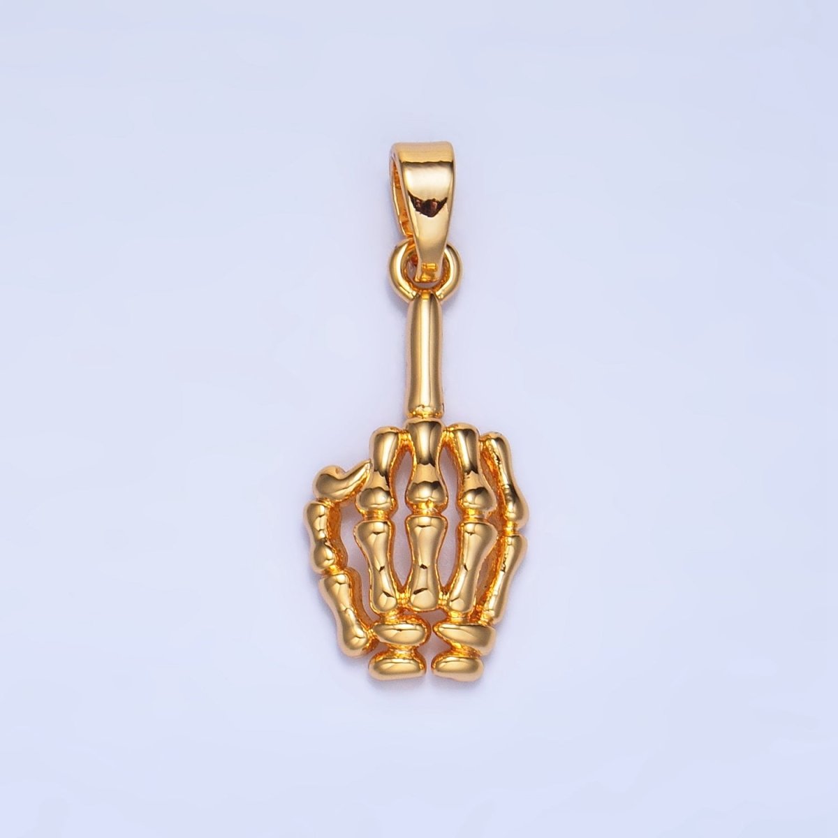 24K Gold Filled "Middle Finger" Skeleton Hand Gesture Multidimensional Pendant in Gold & Silver | AA993