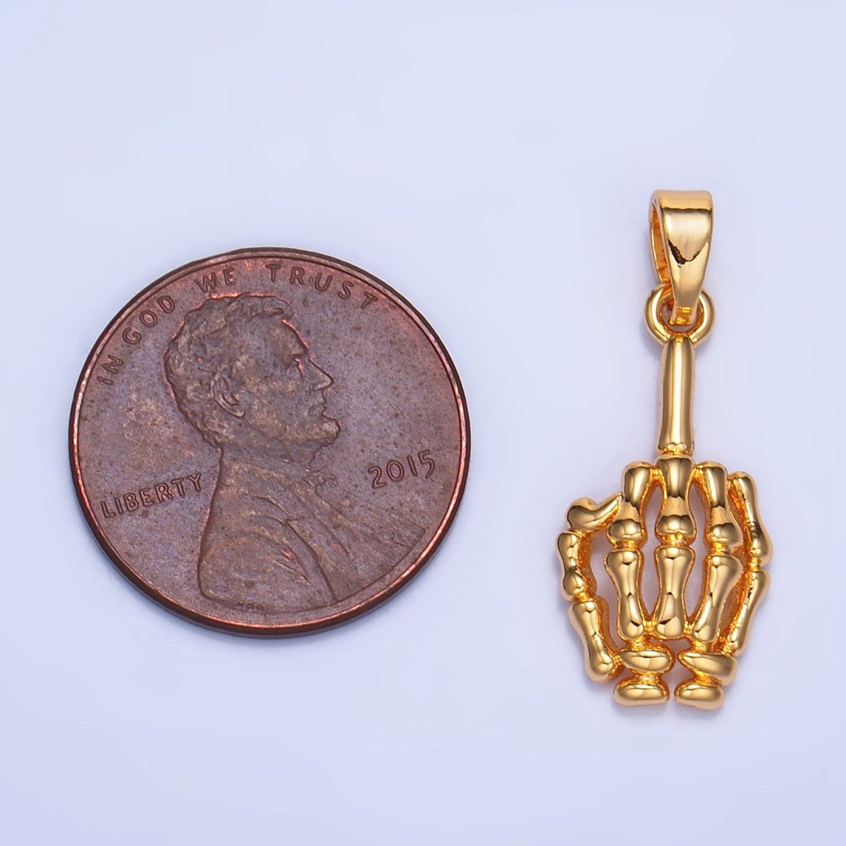 24K Gold Filled "Middle Finger" Skeleton Hand Gesture Multidimensional Pendant in Gold & Silver | AA993