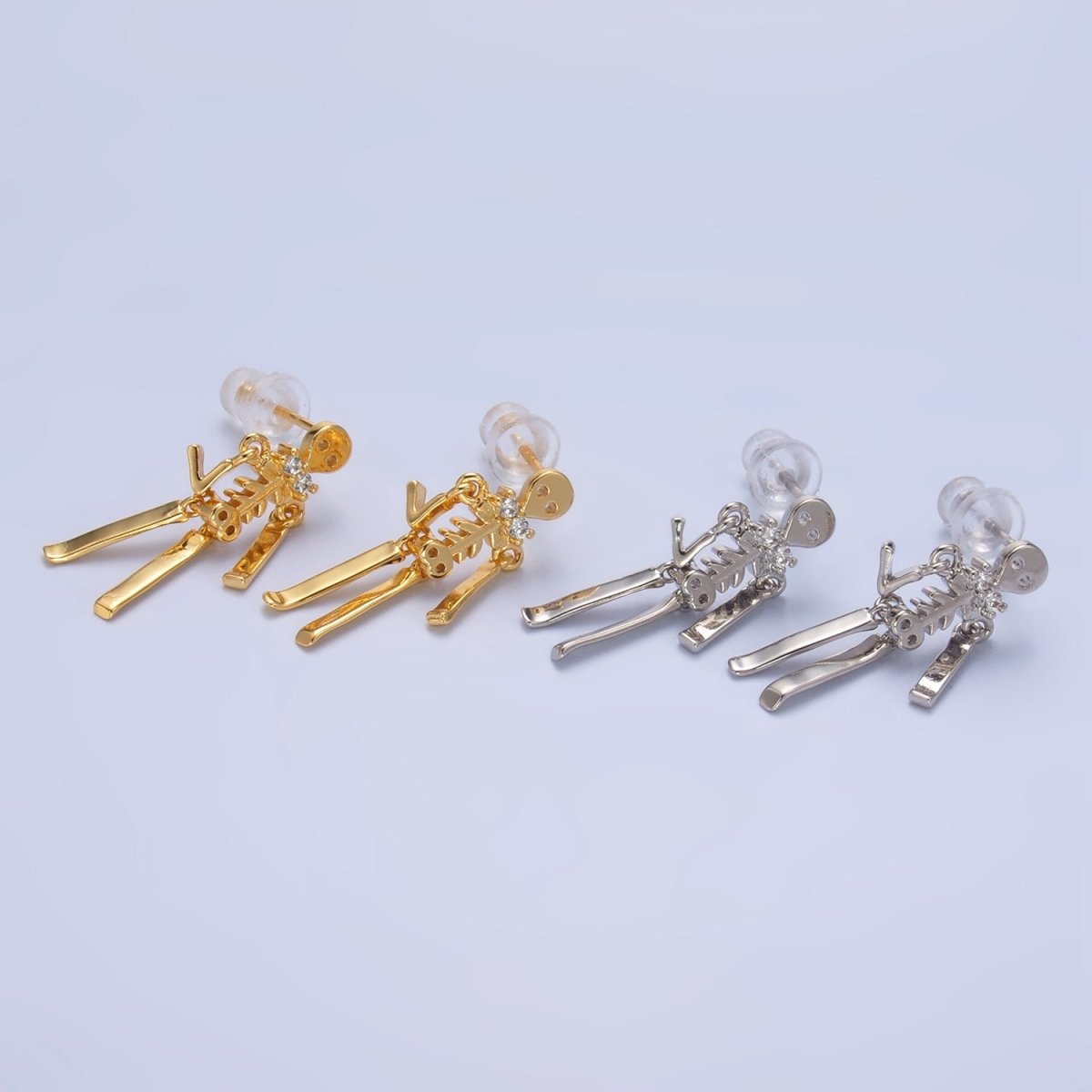 24K Gold Filled Skeleton Human Anatomy Halloween Holiday Stud Earrings in Gold & Silver | P348 P349