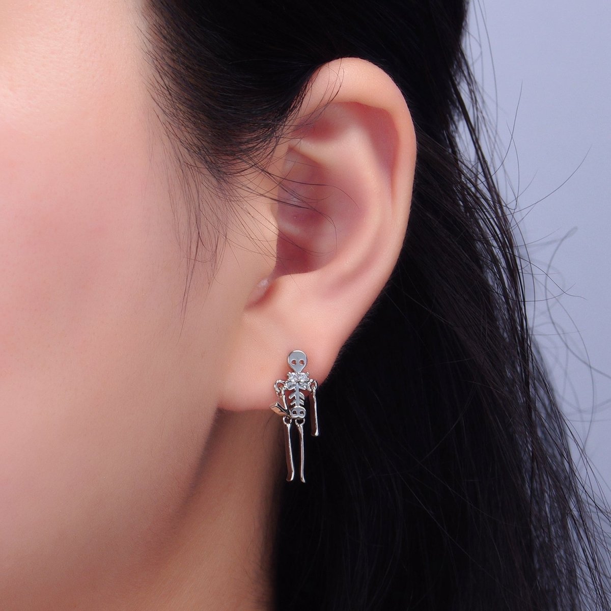 24K Gold Filled Skeleton Human Anatomy Halloween Holiday Stud Earrings in Gold & Silver | P348 P349