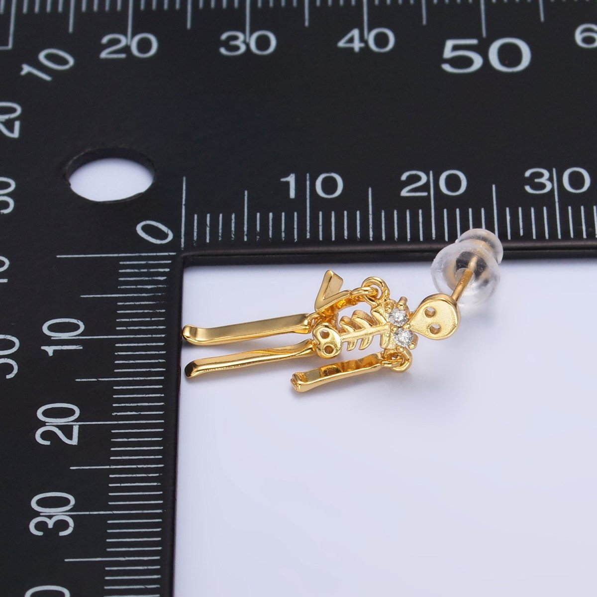 24K Gold Filled Skeleton Human Anatomy Halloween Holiday Stud Earrings in Gold & Silver | P348 P349