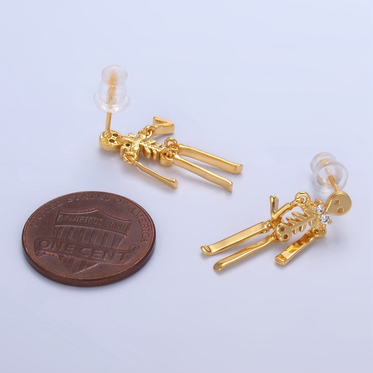 24K Gold Filled Skeleton Human Anatomy Halloween Holiday Stud Earrings in Gold & Silver | P348 P349