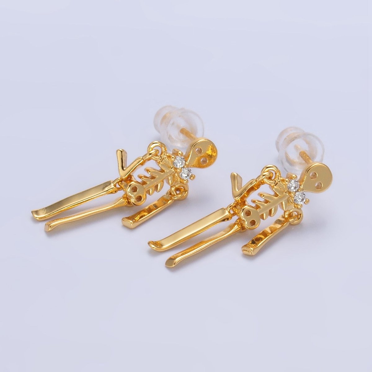 24K Gold Filled Skeleton Human Anatomy Halloween Holiday Stud Earrings in Gold & Silver | P348 P349