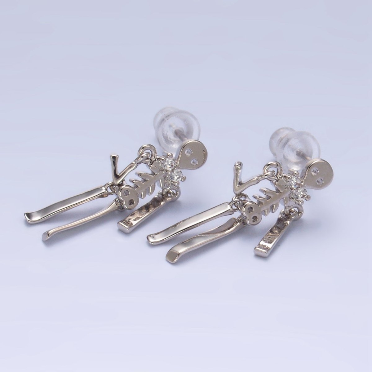 24K Gold Filled Skeleton Human Anatomy Halloween Holiday Stud Earrings in Gold & Silver | P348 P349