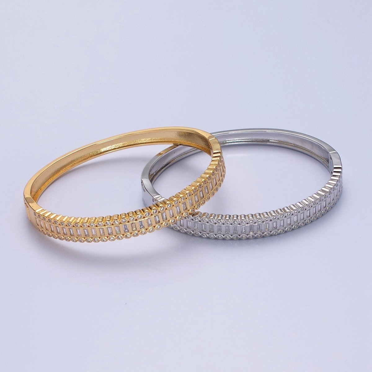 24K Gold Filled Slim Round CZ Stone Buckle Bangle Bracelet For Wholesale Bangles & Jewelry | WA-953 WA-954 Clearance Pricing