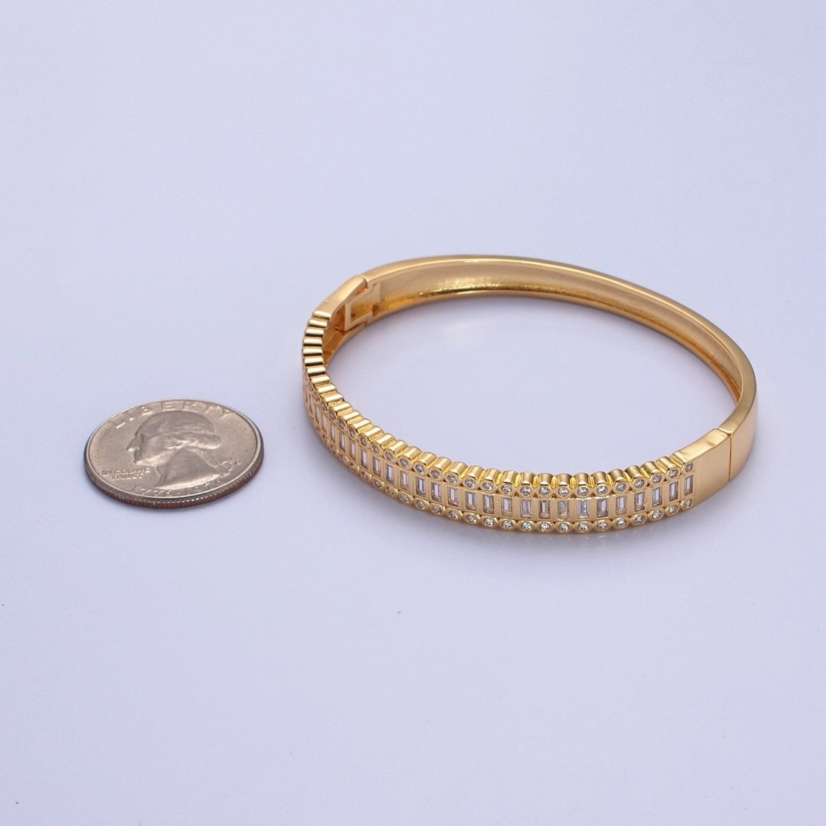 24K Gold Filled Slim Round CZ Stone Buckle Bangle Bracelet For Wholesale Bangles & Jewelry | WA-953 WA-954 Clearance Pricing
