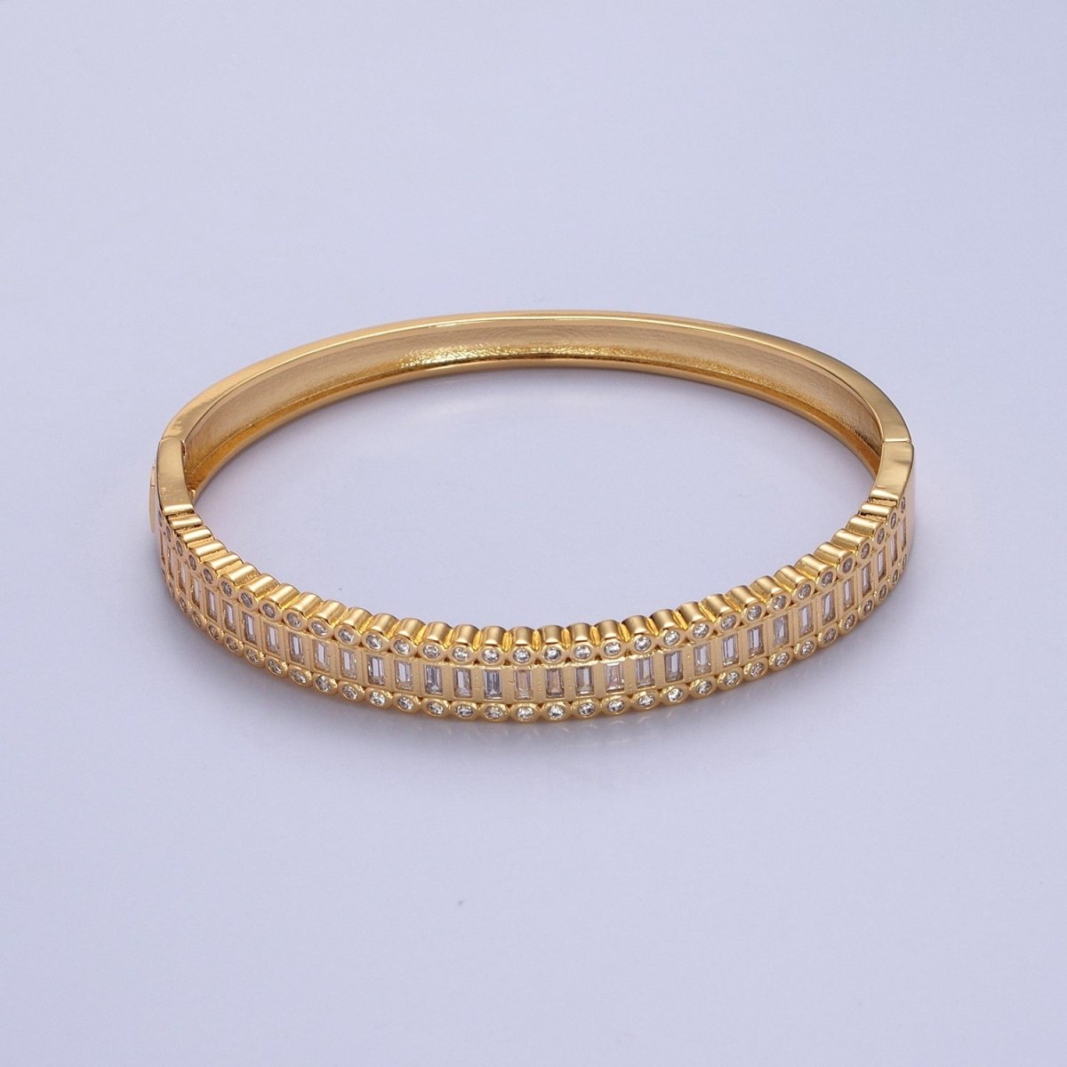 24K Gold Filled Slim Round CZ Stone Buckle Bangle Bracelet For Wholesale Bangles & Jewelry | WA-953 WA-954 Clearance Pricing
