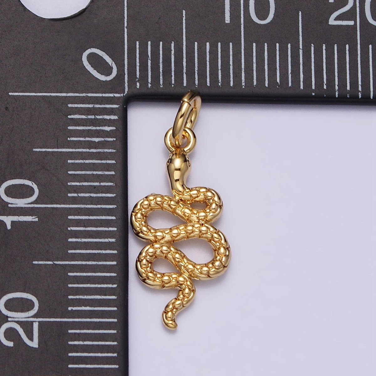 24K Gold Filled Slither Serpent Snake Scale Textured Charm in Gold & Silver | AC252 AC253