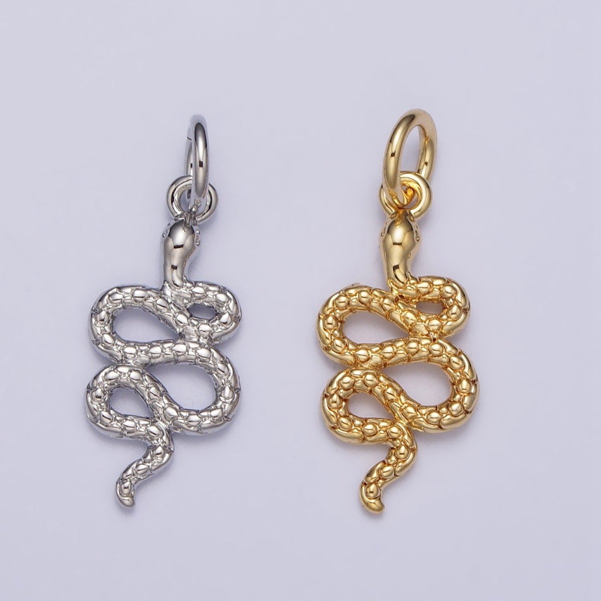 24K Gold Filled Slither Serpent Snake Scale Textured Charm in Gold & Silver | AC252 AC253