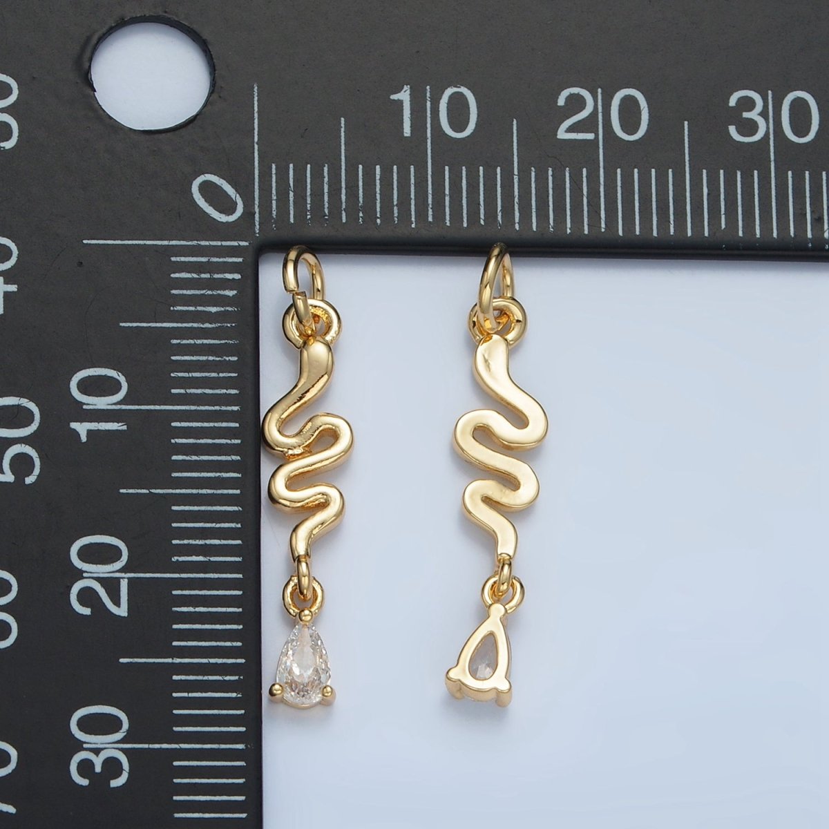 24K Gold Filled Slither Snake Clear CZ Teardrop Drop Charm | E781 - DLUXCA
