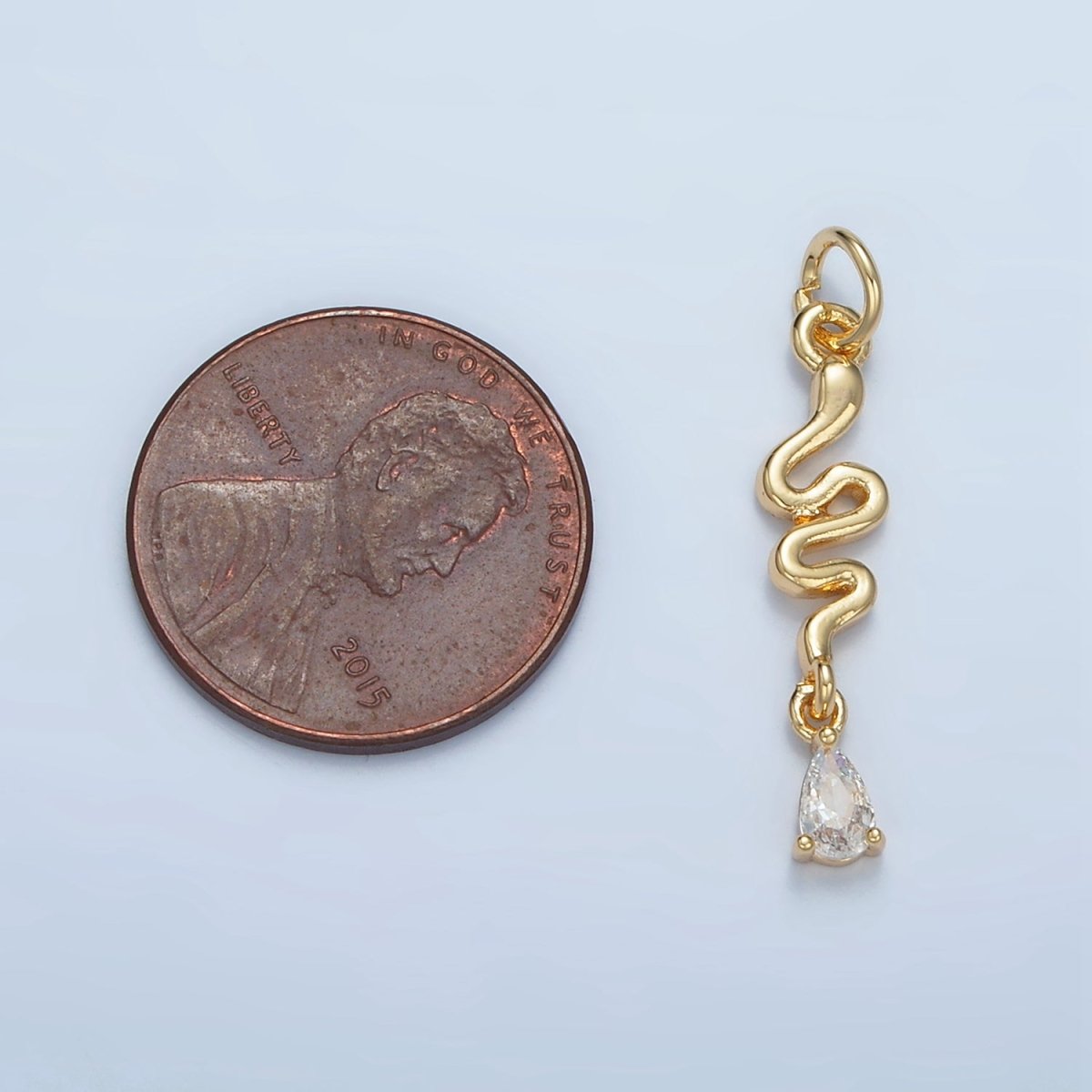 24K Gold Filled Slither Snake Clear CZ Teardrop Drop Charm | E781 - DLUXCA