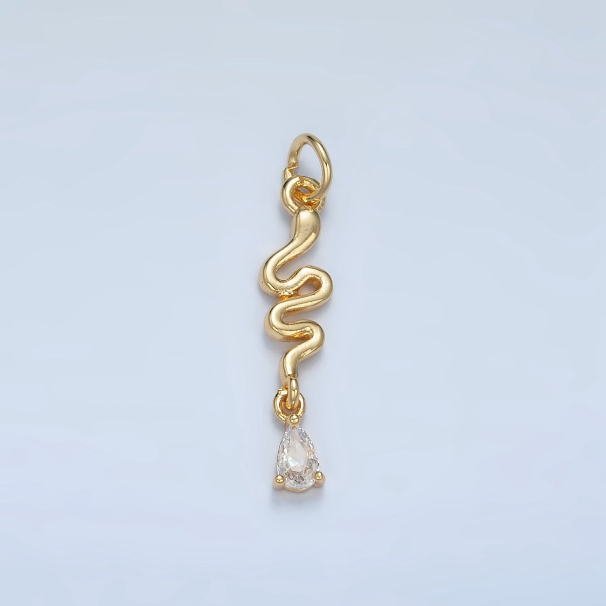 24K Gold Filled Slither Snake Clear CZ Teardrop Drop Charm | E781 - DLUXCA