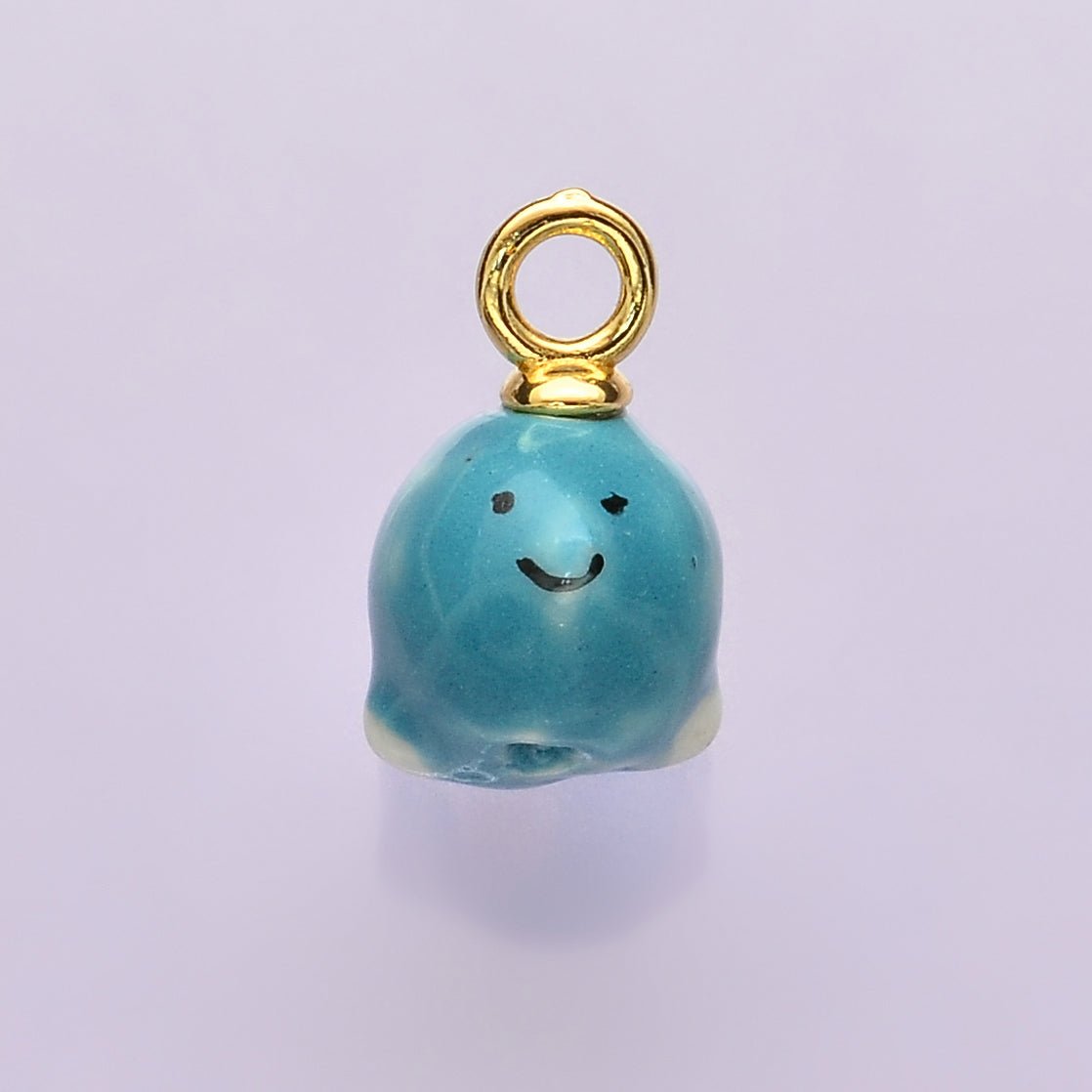 24K Gold Filled Smiley Face Blue Fish Ceramic Drop Pendant | N138 - DLUXCA
