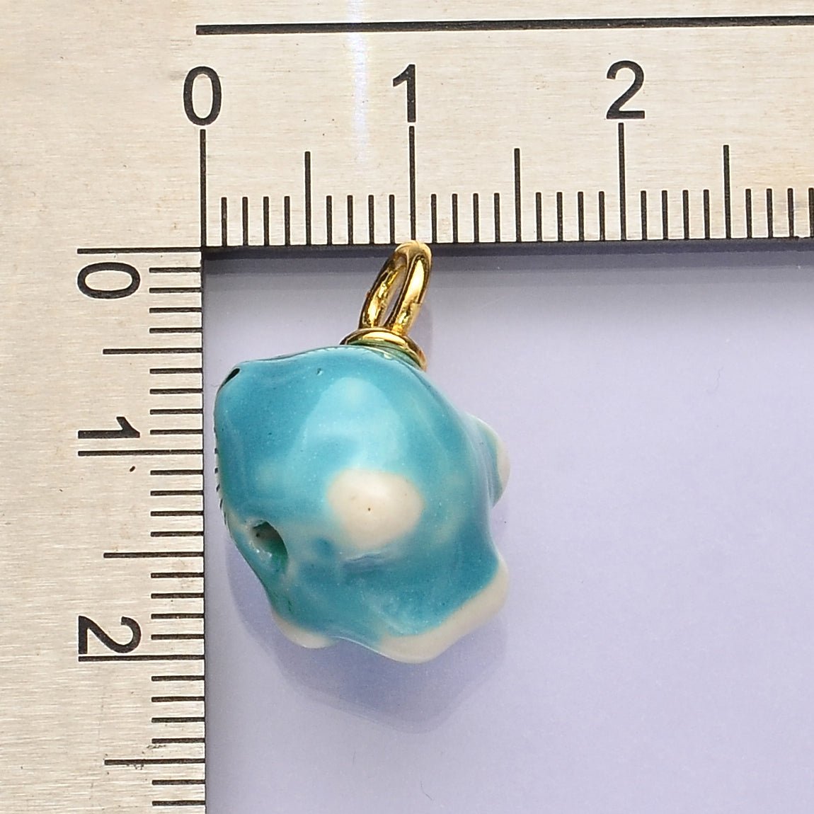 24K Gold Filled Smiley Face Blue Fish Ceramic Drop Pendant | N138 - DLUXCA