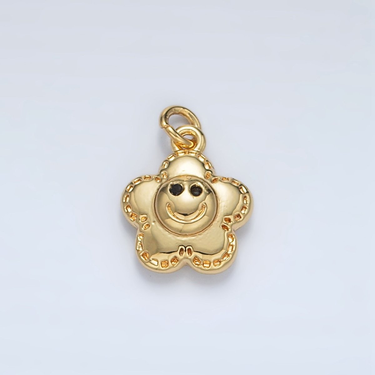 24K Gold Filled Smiley Face Flower Puffed Charm | AC167 - DLUXCA