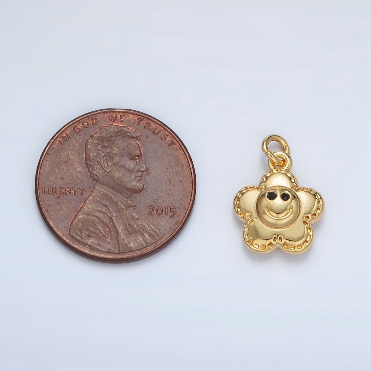 24K Gold Filled Smiley Face Flower Puffed Charm | AC167 - DLUXCA