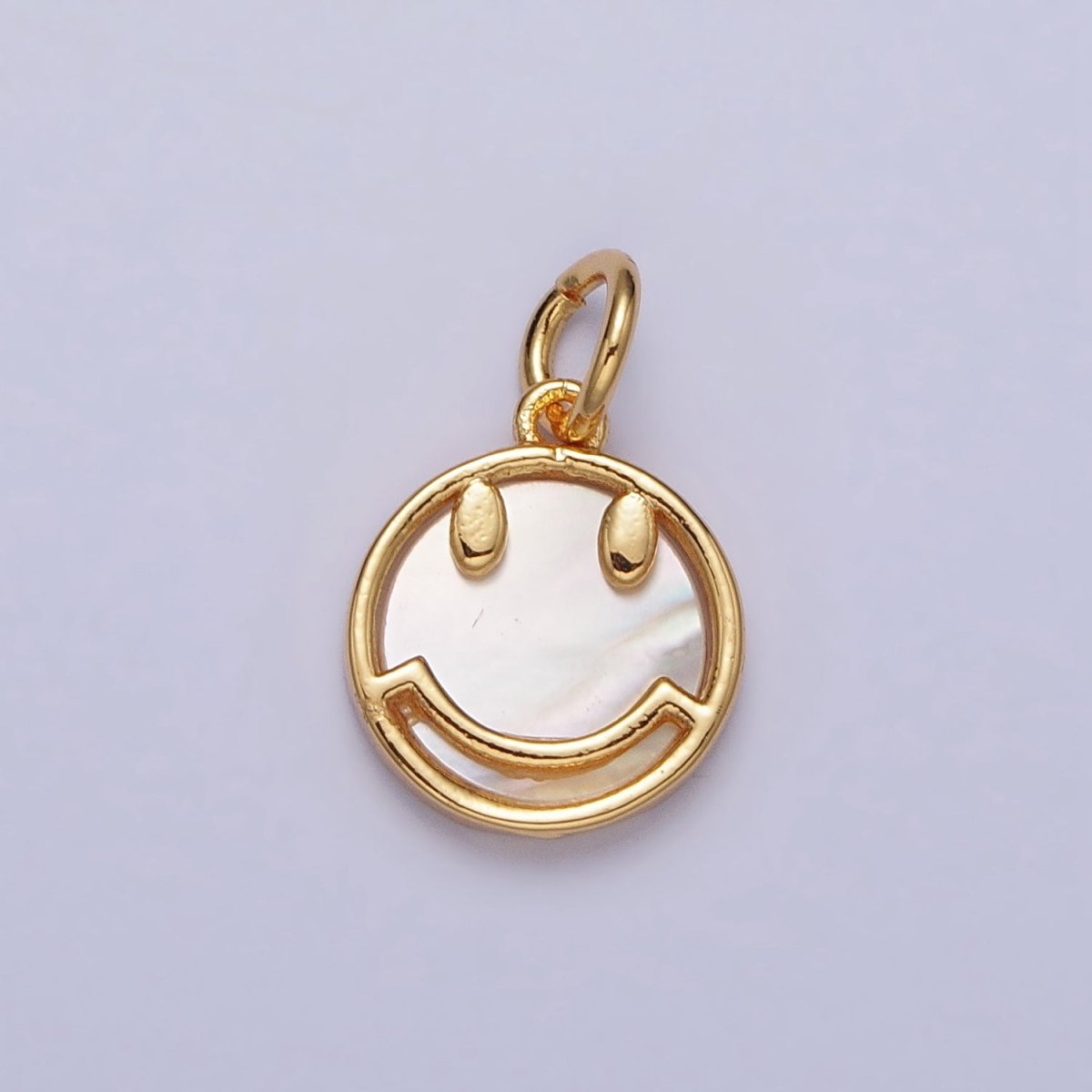 24K Gold Filled Smiley Face Shell Pearl Round Charm | AC250 - DLUXCA