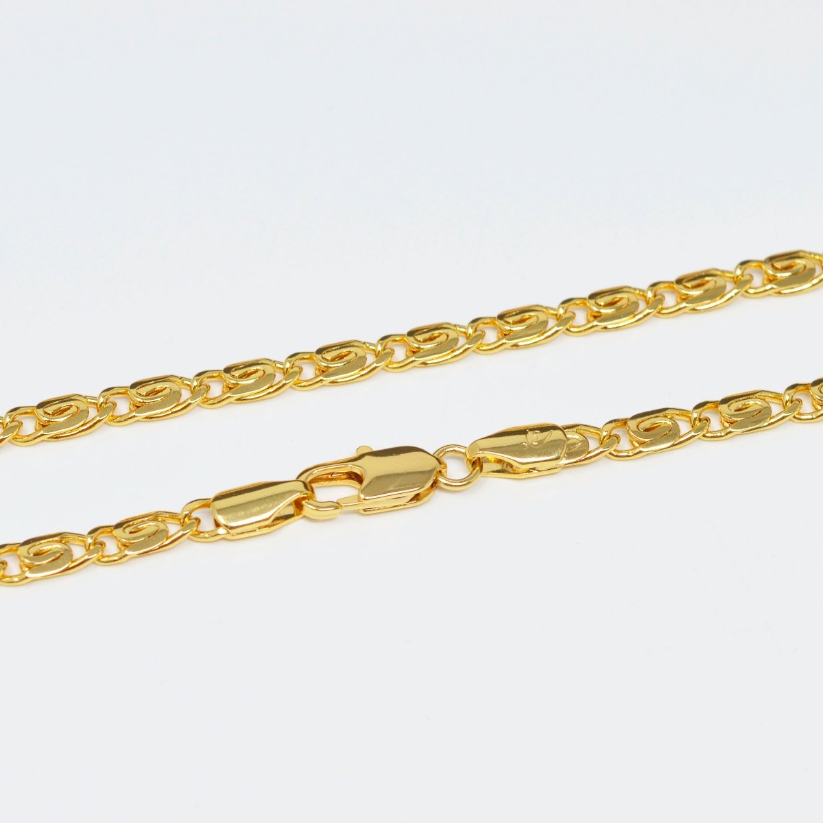 24K Gold Filled Snail Scroll Chain Finished Necklace - 20 Inches Yellow Gold Snail Chain Bold 4.5mm w/ Lobster Clasps | CN-999 Clearance Pricing - DLUXCA