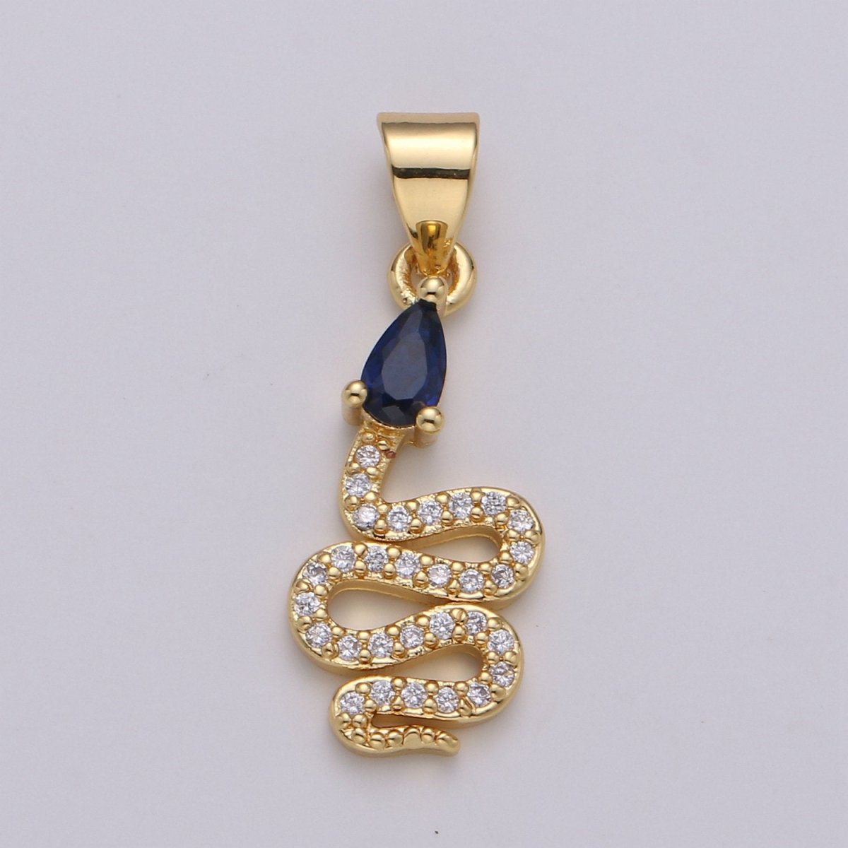 24k Gold Filled Snake Charm, Gold Snake Pendant Charm, Micro Pave Serpent Animal Cz Charm Green Blue Pink Stone DIY Jewelry I-804~I-806
