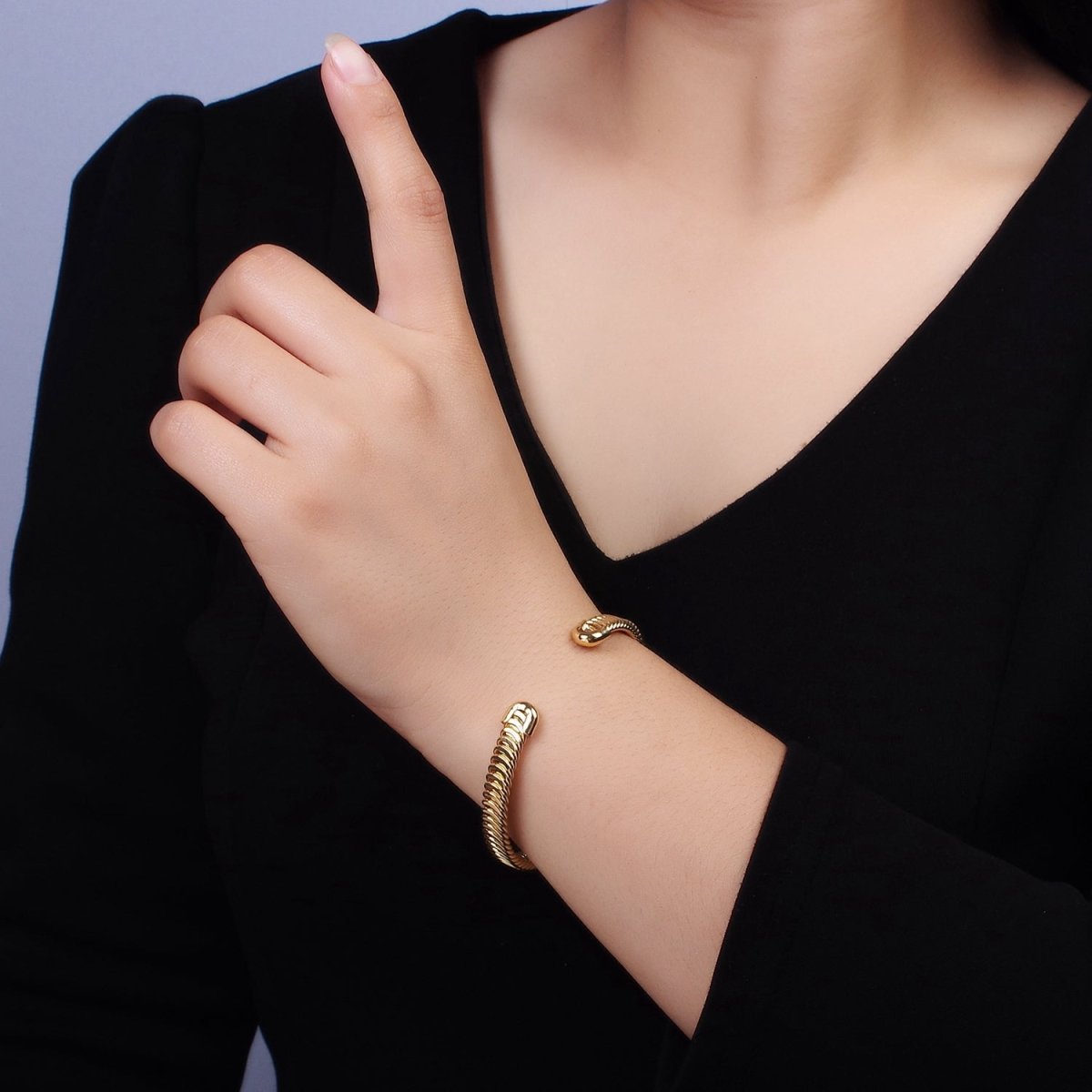 24K Gold Filled Snake Pattern Textured Cuff Bangle Bracelet in Silver & Gold | WA-1914 WA-1915 Clearance Pricing