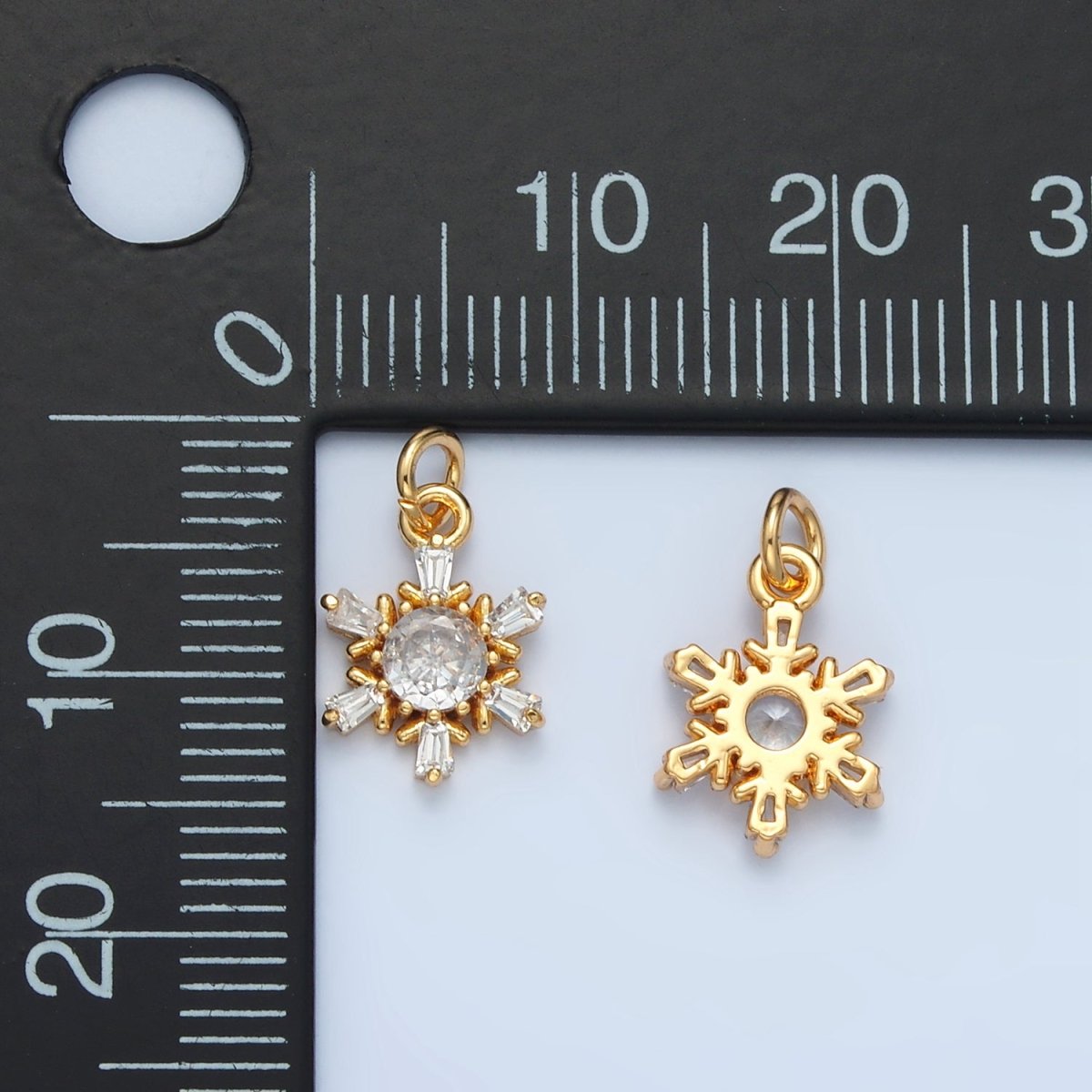 24K Gold Filled Snowflake Baguette CZ Mini Charm in Gold & Silver | E591