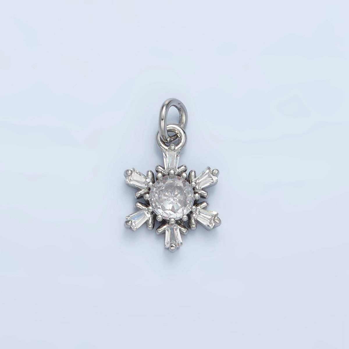 24K Gold Filled Snowflake Baguette CZ Mini Charm in Gold & Silver | E591