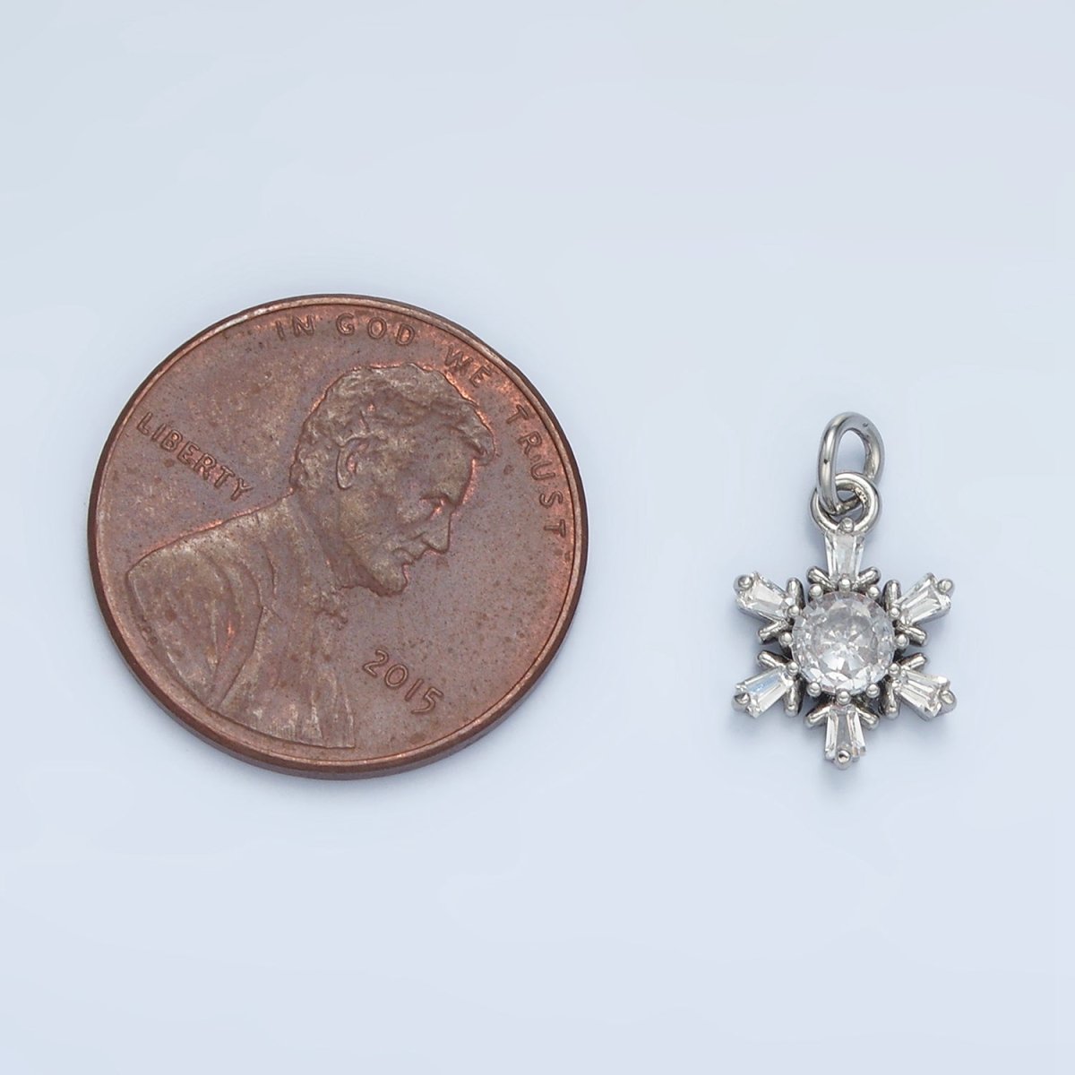 24K Gold Filled Snowflake Baguette CZ Mini Charm in Gold & Silver | E591