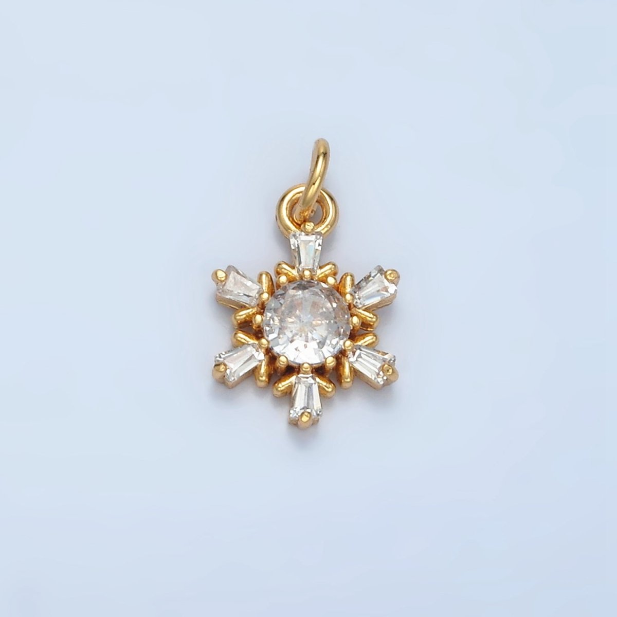 24K Gold Filled Snowflake Baguette CZ Mini Charm in Gold & Silver | E591