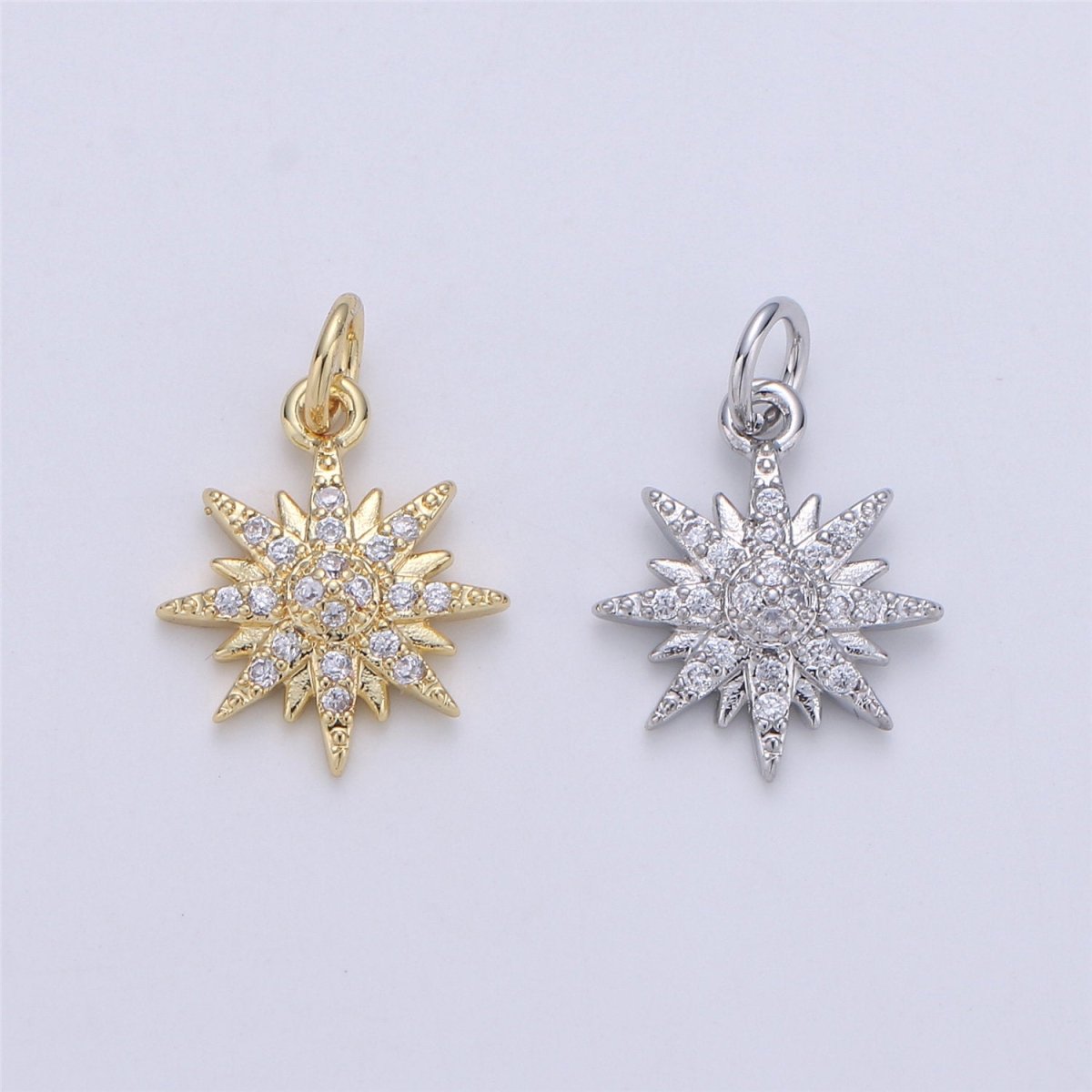 24K Gold filled Snowflake Snow Crystal Dainty Charm with Micro Pave Cubic Zirconia CZ Stone for Necklace or Bracelet,C-901