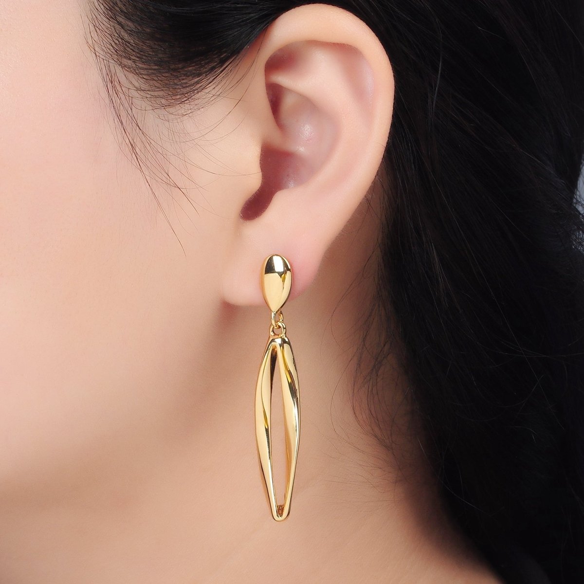 24K Gold Filled Sphere Band Drop Stud Earrings in Gold & Silver | AD592 AD593