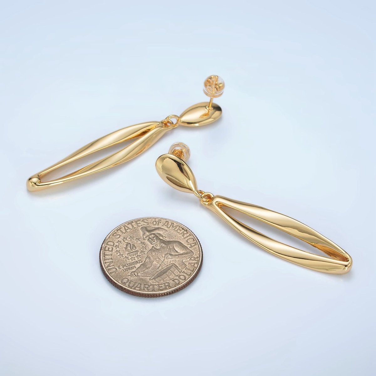 24K Gold Filled Sphere Band Drop Stud Earrings in Gold & Silver | AD592 AD593