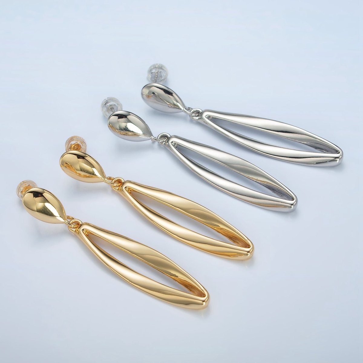 24K Gold Filled Sphere Band Drop Stud Earrings in Gold & Silver | AD592 AD593