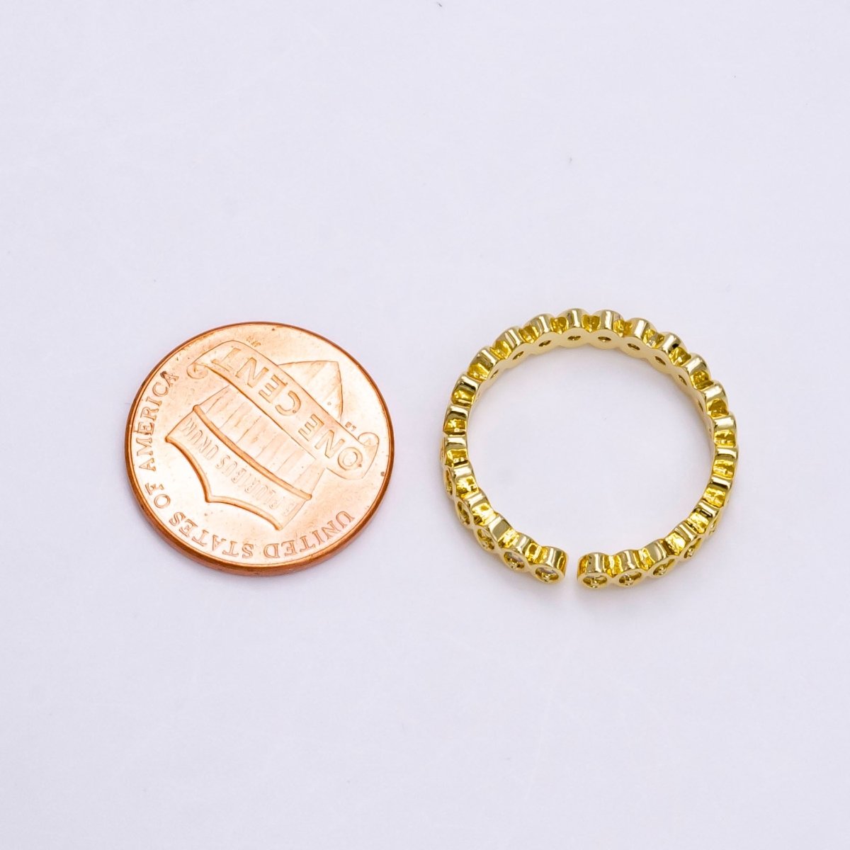 24K Gold Filled Sphere Clear CZ Lined Adjustable Band Ring | O-835 - DLUXCA