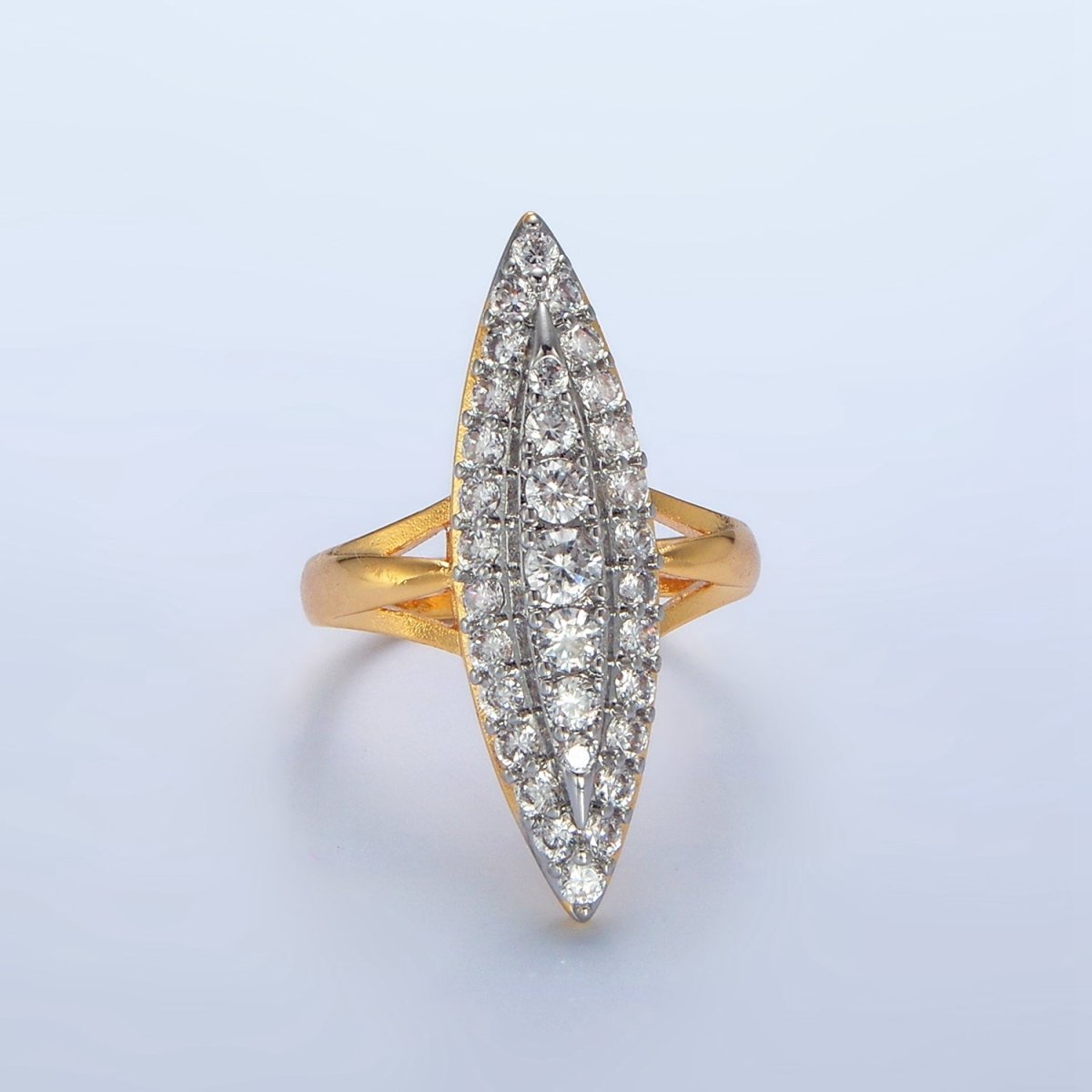 24K Gold Filled Sphere Micro Paved CZ Solitaire Mixed Metal Ring | O1423 - DLUXCA
