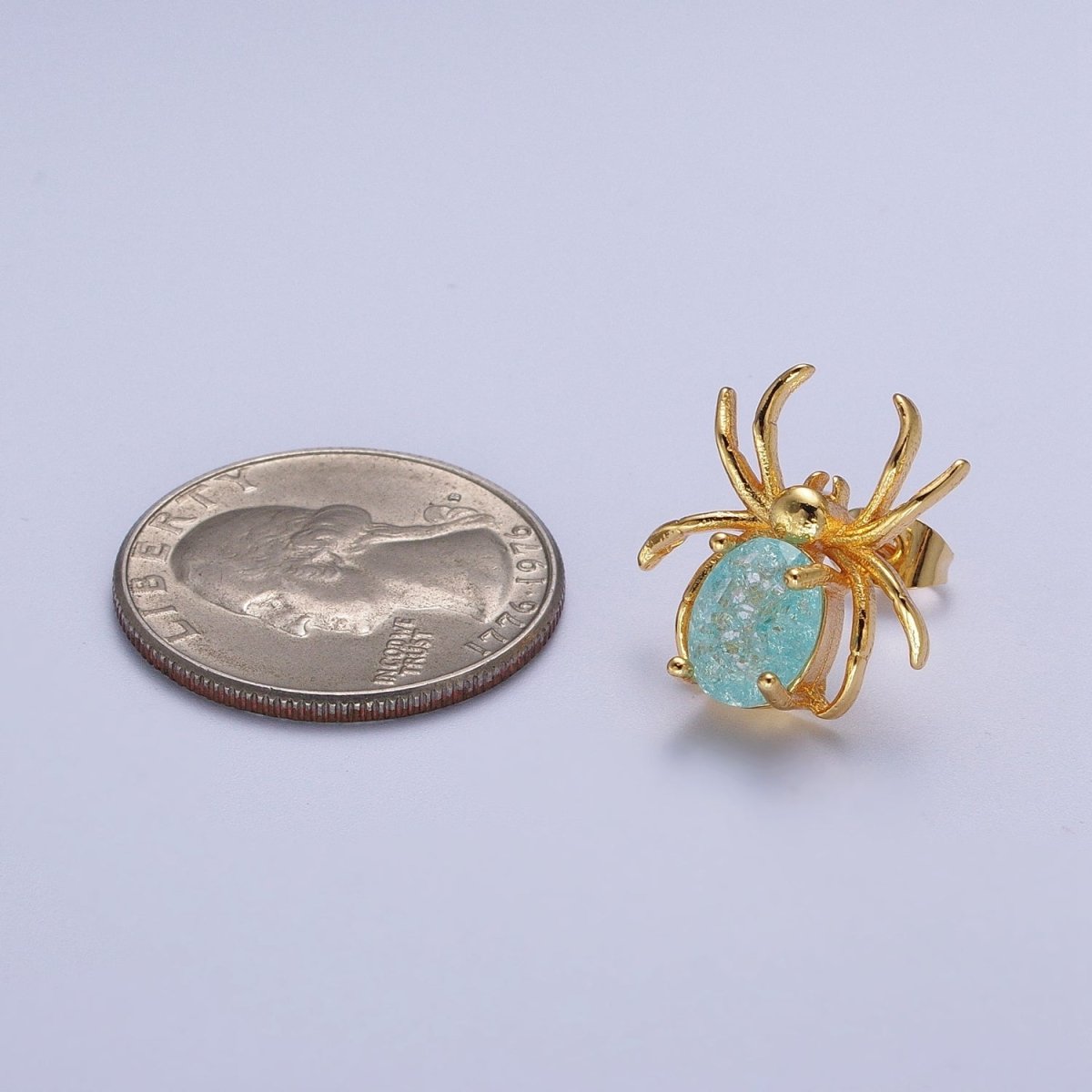 24K Gold Filled Spider Earring Blue Cubic Zirconia Gold Spider Stud Earrings for Halloween | AE-1015 - DLUXCA