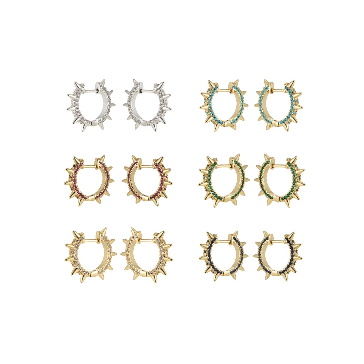 24k Gold Filled Spike Hoops, Studded Hoop Earring Set, Huggie Hoops, Micro Pave Studded Spike P-135 ~ P-140