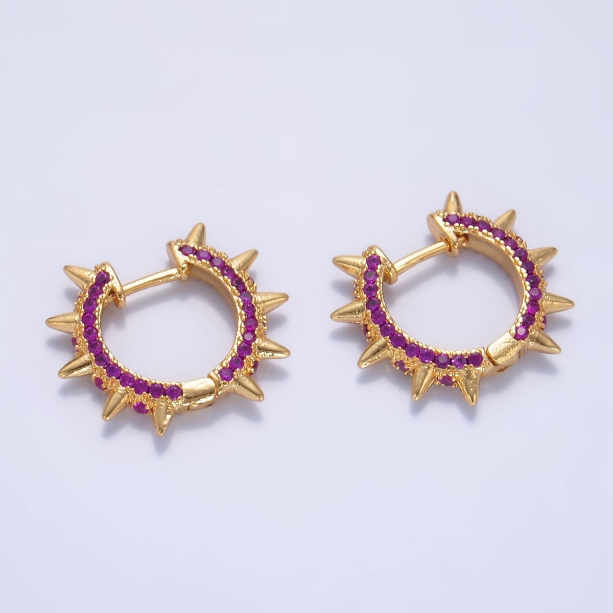 24k Gold Filled Spike Hoops, Studded Hoop Earring Set, Huggie Hoops, Micro Pave Studded Spike P-135 ~ P-140
