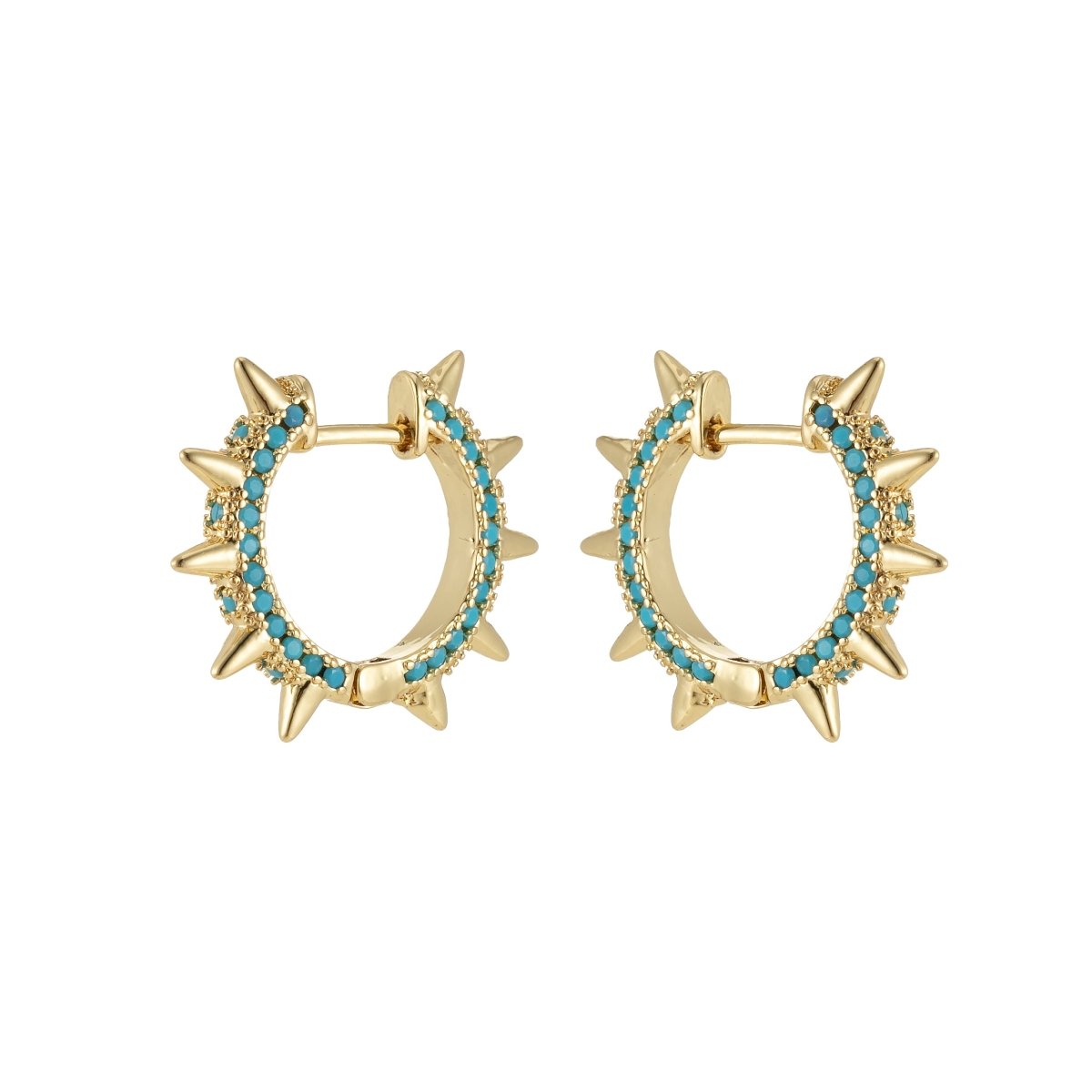 24k Gold Filled Spike Hoops, Studded Hoop Earring Set, Huggie Hoops, Micro Pave Studded Spike P-135 ~ P-140