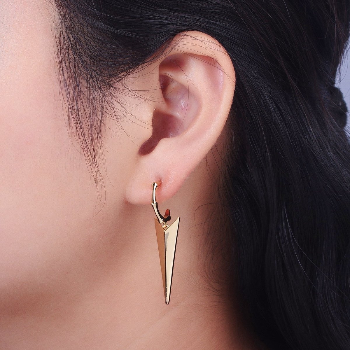 24K Gold Filled Spiked Drop Bamboo C Shaped Hoop Geometric Stud Earrings | V-005 - DLUXCA