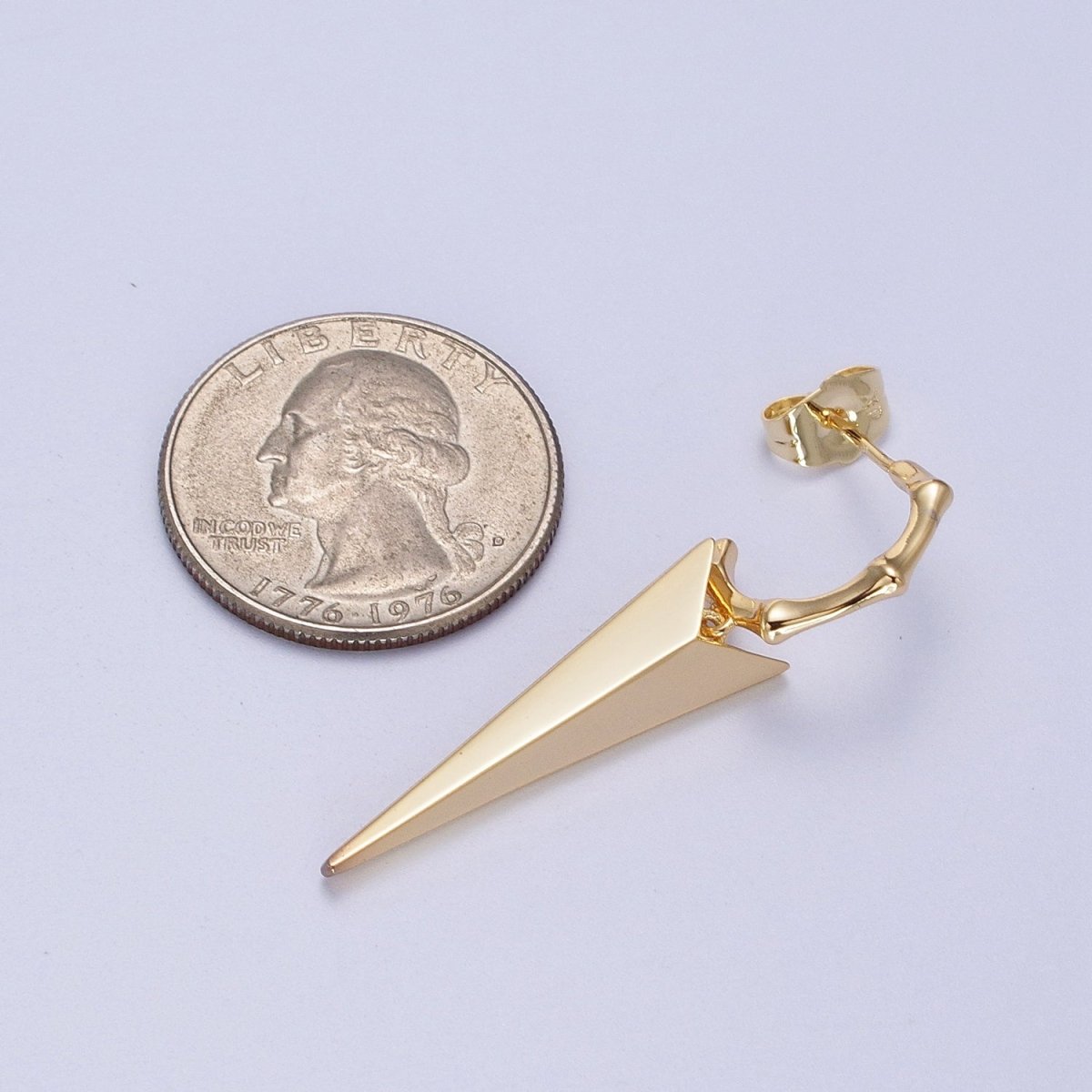 24K Gold Filled Spiked Drop Bamboo C Shaped Hoop Geometric Stud Earrings | V-005 - DLUXCA