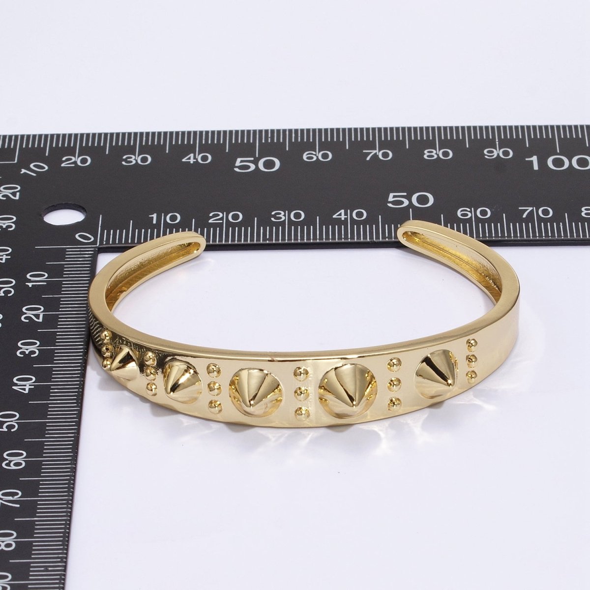 24K Gold Filled Spiked Triple Dotted Lined Bangle Cuff Bracelet | WA-361 Clearance Pricing