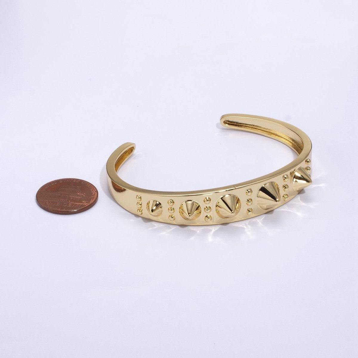 24K Gold Filled Spiked Triple Dotted Lined Bangle Cuff Bracelet | WA-361 Clearance Pricing